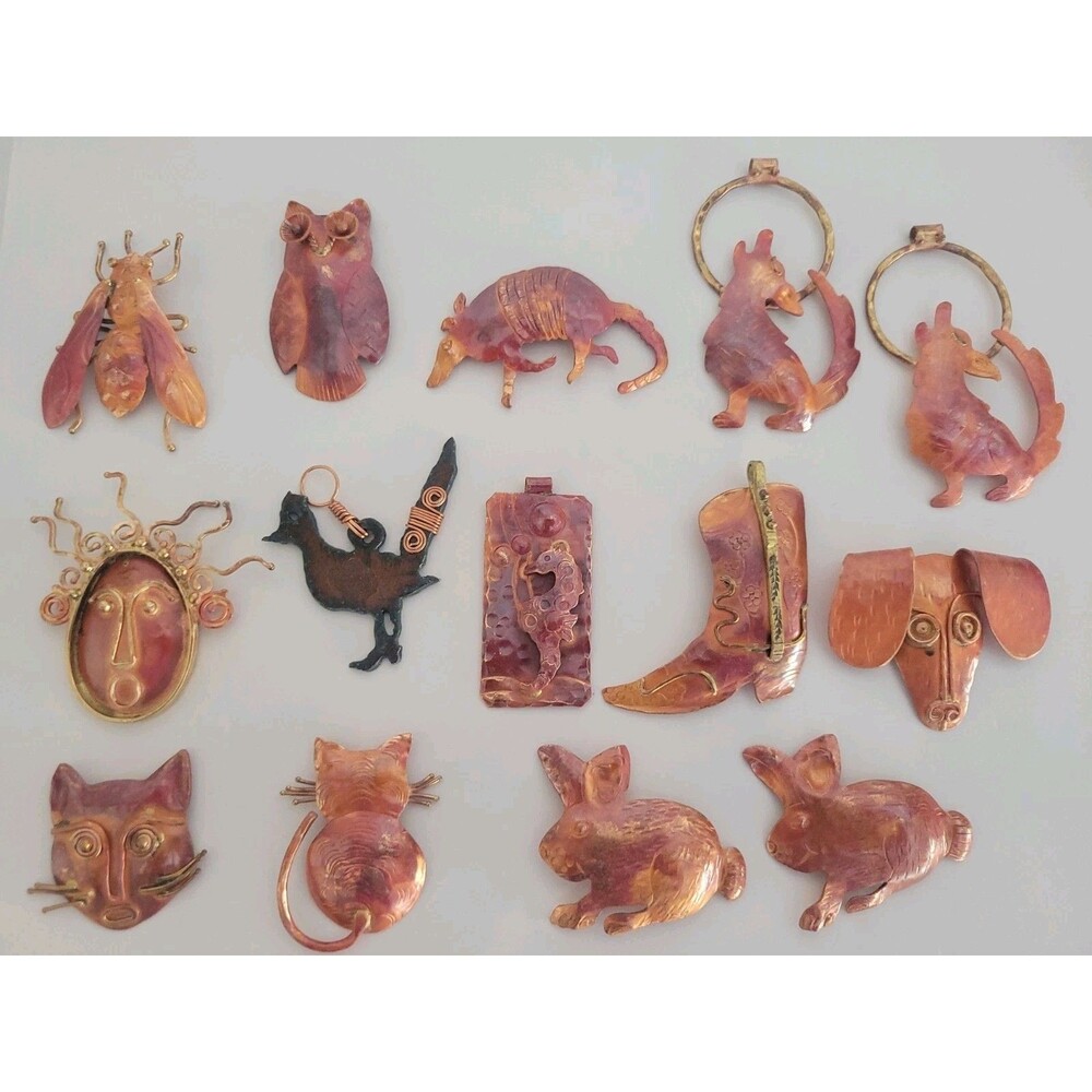 14 Handmade Copper Pendants NEW DIY Jewelry Making Artisan Animals Resale Lot